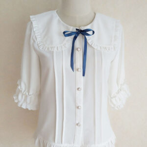 Academic Lolita Blouses Ecru White Lolita Top Half Sleeves Pleated Ruffles Lolita Shirt