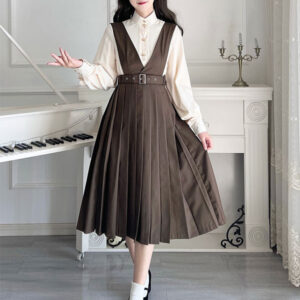 Academic Lolita Outfits Coffee Brown Long Sleeves Skirt Blouse