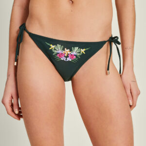 Accessorize Women's Embroidered Flower Tie Bikini Bottoms Green, Size: 12