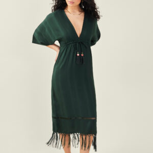 Accessorize Women's Tassel Kimono Dress Green, Size: XS