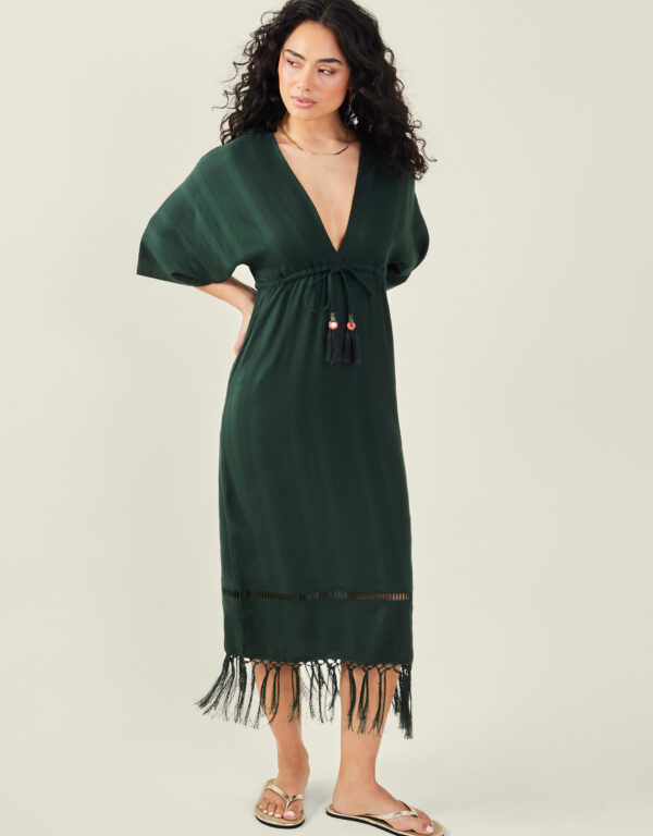 Accessorize Women's Tassel Kimono Dress Green, Size: XS