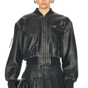 Acne Studios Cropped Leather Jacket in Black - Black. Size 40 (also in 34, 36, 42).