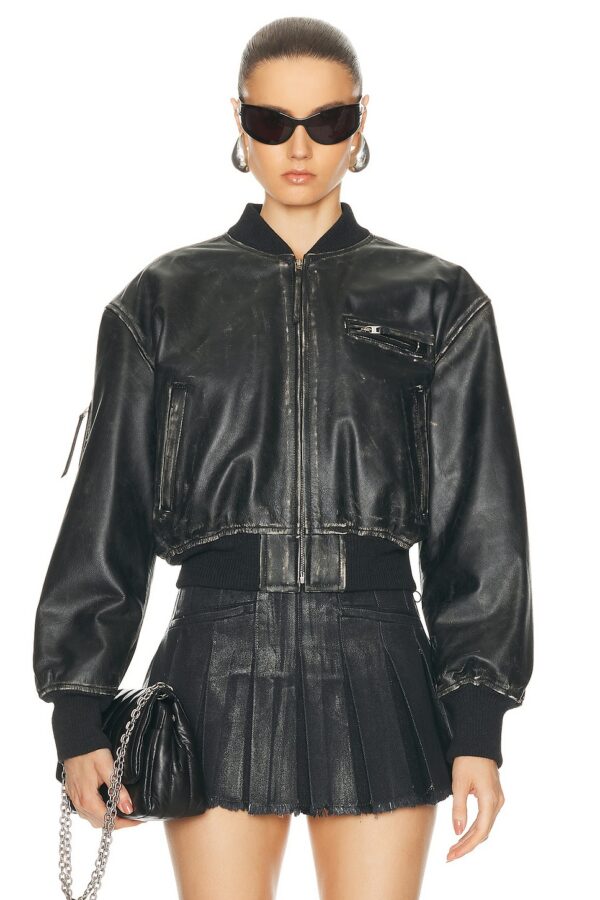 Acne Studios Cropped Leather Jacket in Black - Black. Size 40 (also in 34, 36, 42).