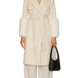 Adrienne Landau Faux Fur Trim Wool Coat in Cream. Size L.