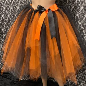 Adult Pumpkin Patch Knee Length Multi-Layered Multi-Colored Black & Orange Tutustutu Tulle Skirt