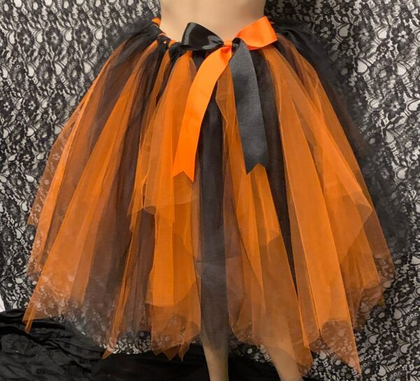 Adult Pumpkin Patch Knee Length Multi-Layered Multi-Colored Black & Orange Tutustutu Tulle Skirt