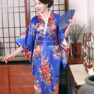 Adult's Japanes Costumes Blue Kimono Polyester Satin Dress Oriental Set Holidays Costumes