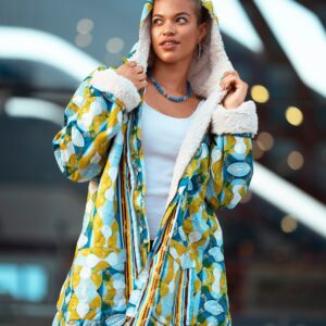 African Coat, Print Winter Coat in Blue Ankara/Parka Made Africa