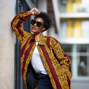 African Coat, Puffer Jacket in Electric Orange Print/Festival Made Africa