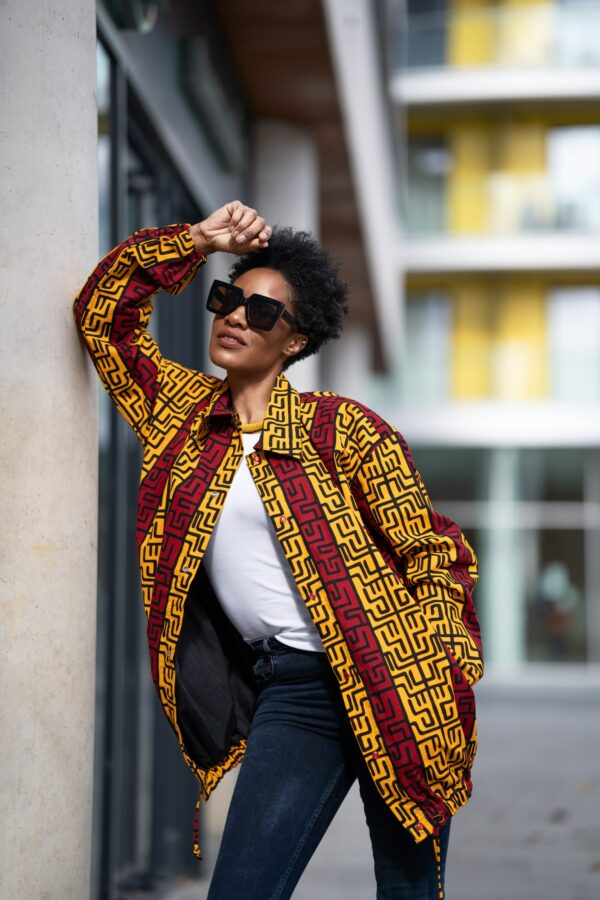 African Coat, Puffer Jacket in Electric Orange Print/Festival Made Africa