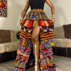 African Print Maxi Skirt With A Zipper Slit, Long Patch Skirt, Ankara Skirt,/Women Clothing/ Summer