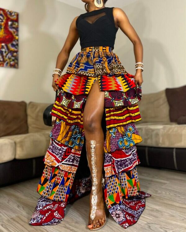 African Print Maxi Skirt With A Zipper Slit, Long Patch Skirt, Ankara Skirt,/Women Clothing/ Summer