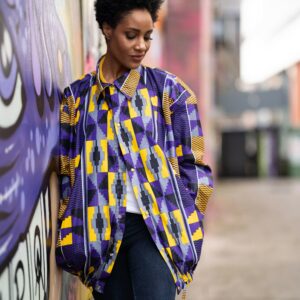 African Puffer Jacket, Winter Jacket in Purple Kente/Made Africa