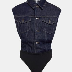 Alaïa Denim cotton-blend bodysuit