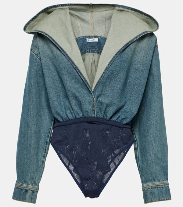 Alaïa Hooded denim bodysuit