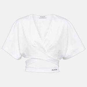 Alaïa Logo cotton jersey crop top