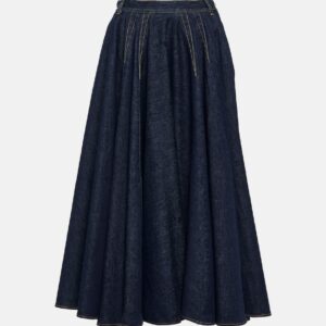 Alaïa Pleated high-rise denim midi skirt