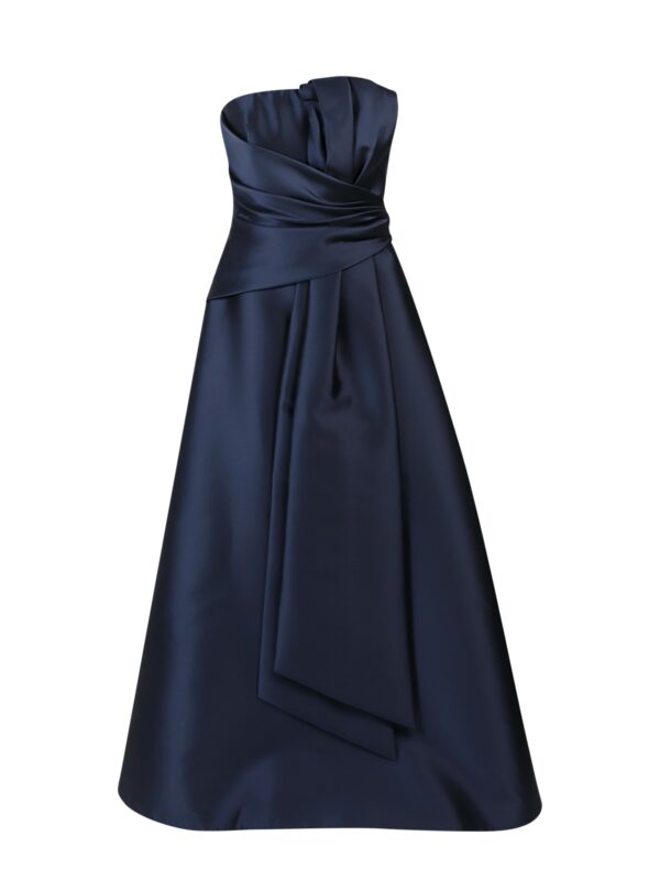 Alberta Ferretti Blue Strapless Long Maxi Dress Mikado With Draping On The Front In Polyester Woman