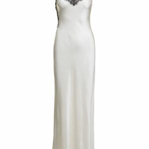 Alberta Ferretti Maxi White Slip Dress With Lace Trim In Silk Blend Woman