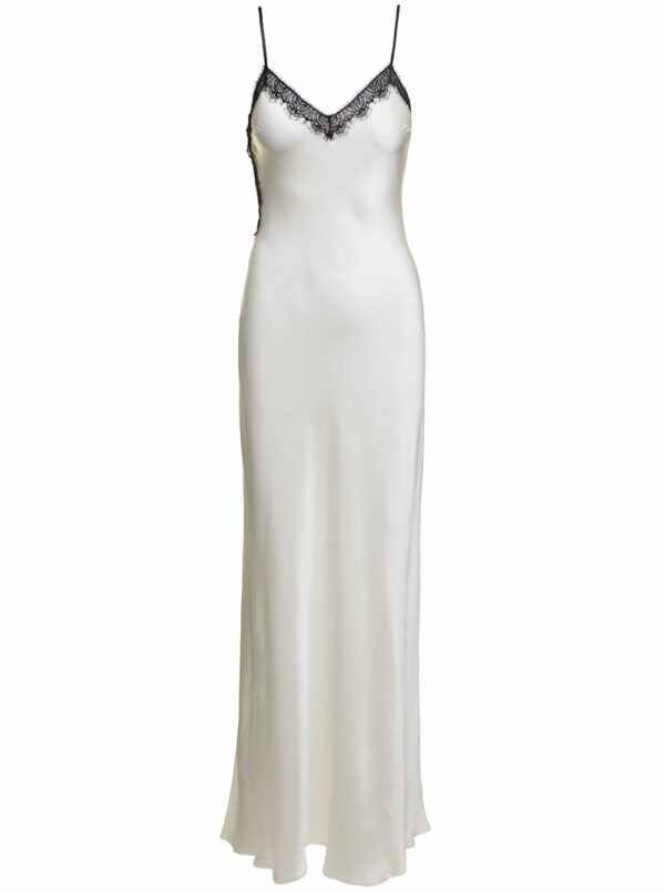 Alberta Ferretti Maxi White Slip Dress With Lace Trim In Silk Blend Woman