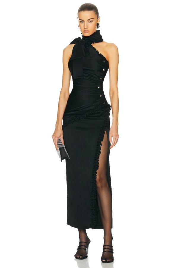 Alessandra Rich Envers Satin One Shoulder Evening Dress in Black - Black. Size 40 (also in 38).