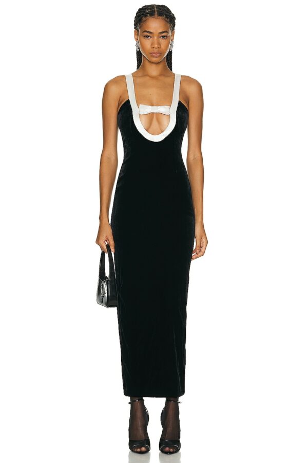 Alessandra Rich Evening Dress With Duchesse Bow in Black - Black. Size 42 (also in 36, 38, 40).