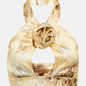 Alessandra Rich Floral silk satin crop top