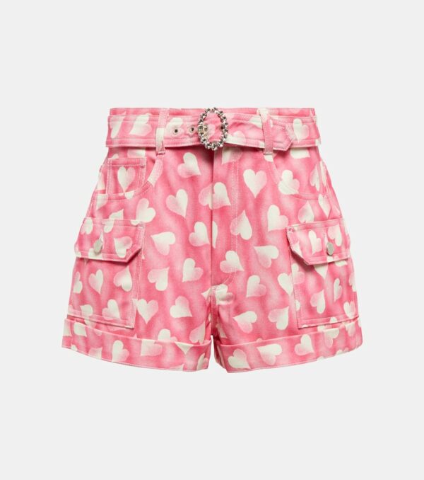 Alessandra Rich Heart-print high-rise denim shorts