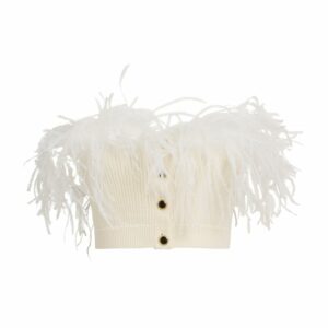 Alessandra Rich Wool Feather-Trim Bandeau Top