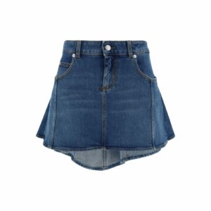 Alexander McQueen Asymmetric Tri Pocket Short Denim Skirt