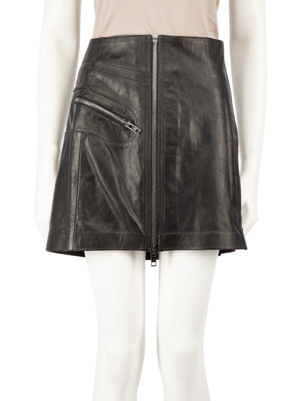 Alexander McQueen Black Leather Zip Detail Skirt