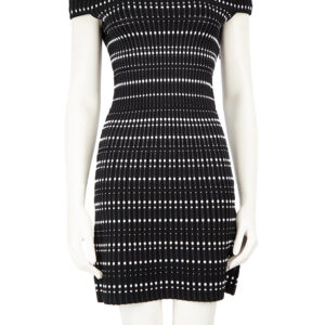 Alexander McQueen FW23 Black Striped Off Shoulder Bodycon Mini Dress