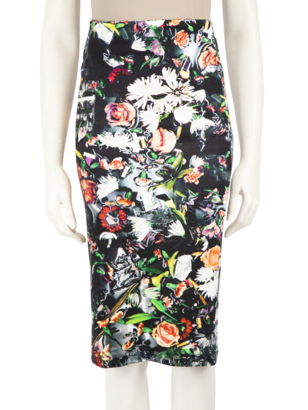 Alexander McQueen Floral Print Stretchy Midi Skirt