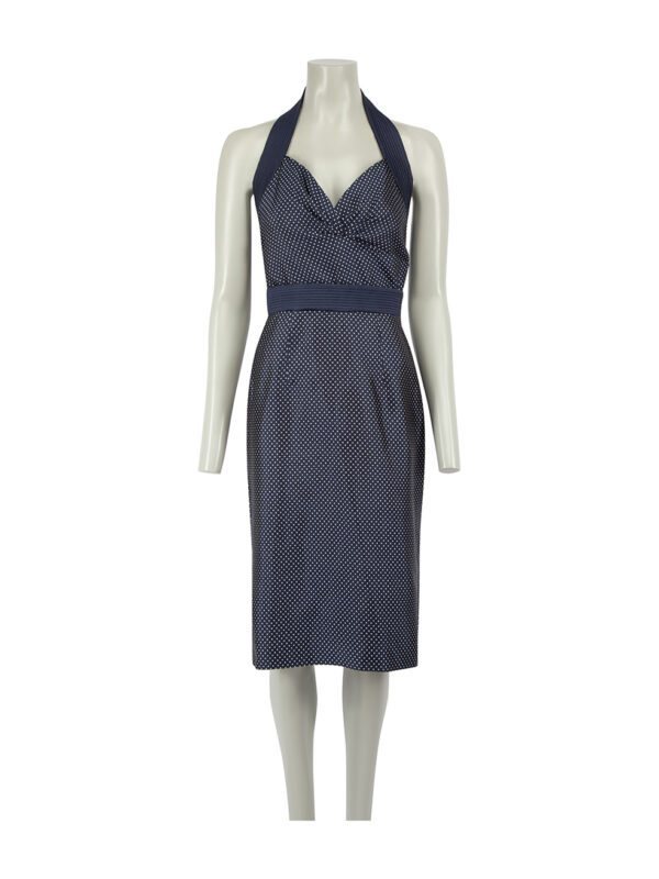 Alexander McQueen Navy Silk Polkadot Halter Dress