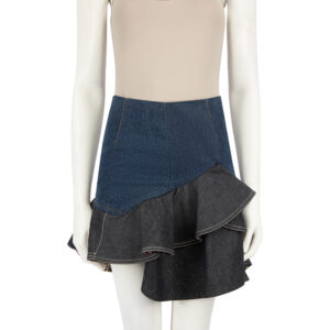 Alexander McQueen Two Tone Denim Ruffle Skirt