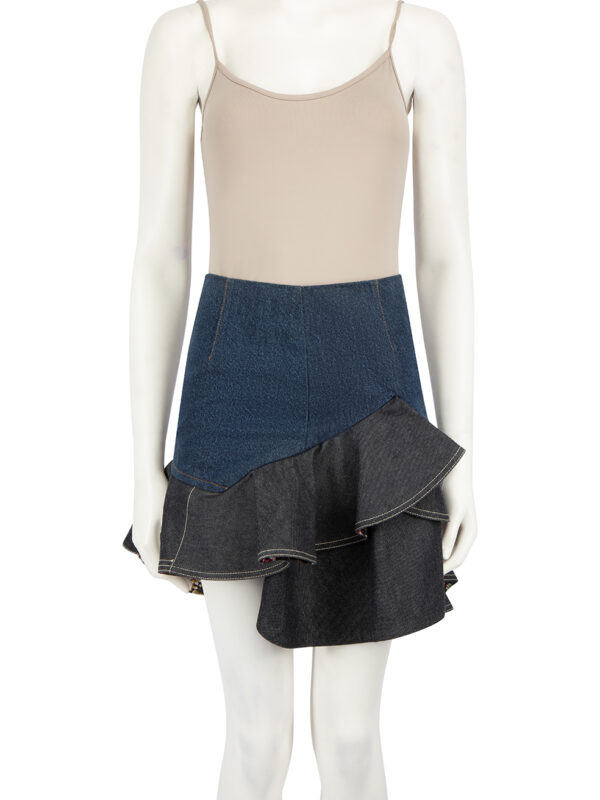 Alexander McQueen Two Tone Denim Ruffle Skirt