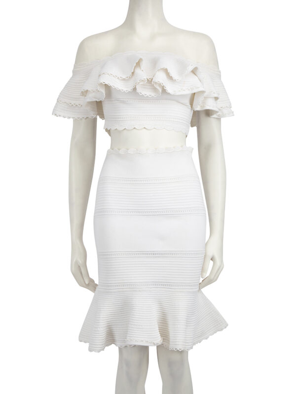 Alexander McQueen White Ruffle Lace Skirt Set