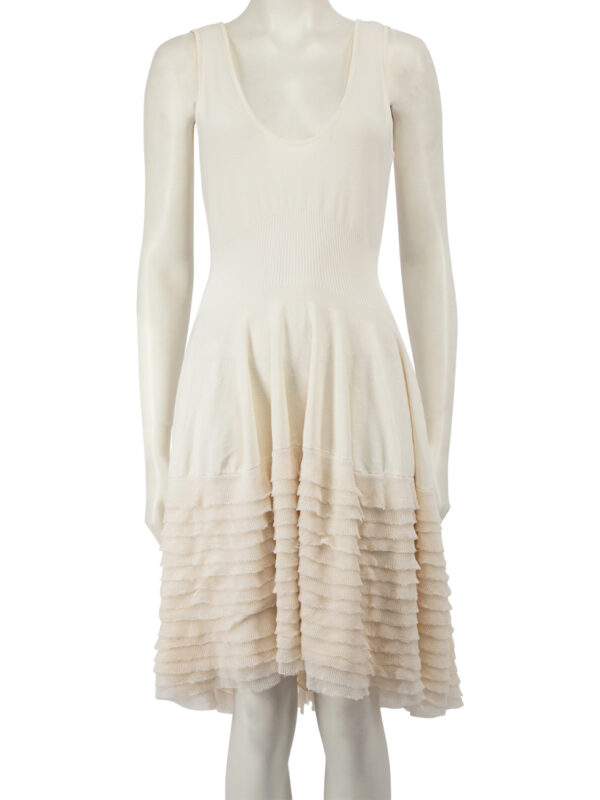 Alexander McQueen White Ruffle Skirt Midi Dress