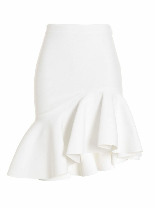 Alexander McQueen White Short Skirt With Asymmetrical Peplum Hemline