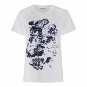 Alexander Mcqueen - White And Blue Cotton T-shirt 38