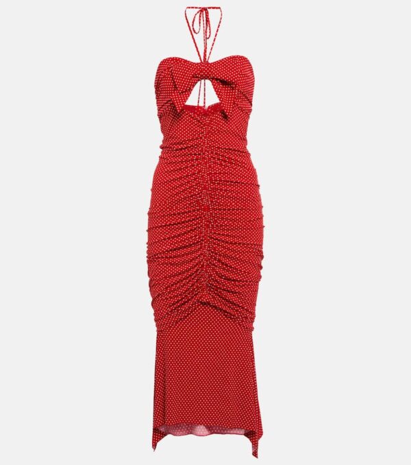 Alexandre Vauthier Polka-dot ruched cutout midi dress