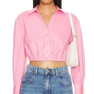 Alice + Olivia Trudy Cropped Pleated Top in Pink. Size L, XS.