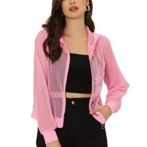 Allegra K Hoodie Jacket for Women's Zip Up Long Sleeve 2023 Pink XS