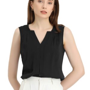 Allegra K Women's V Neck Sleeveless Top Chiffon Office Work Black