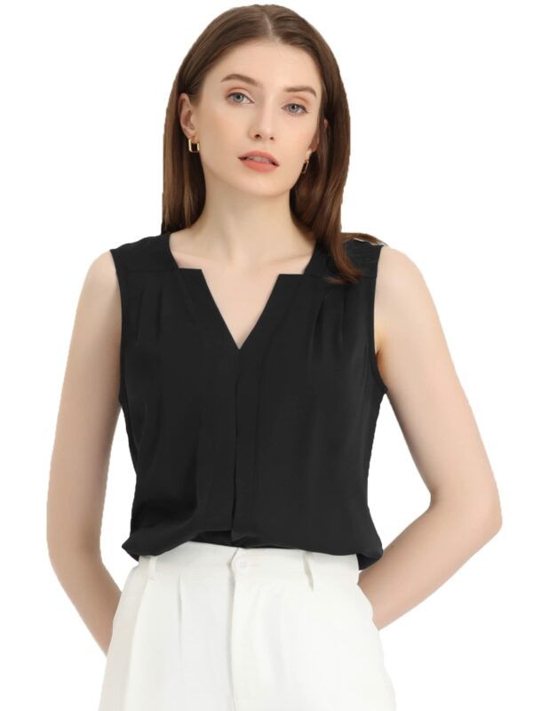 Allegra K Women's V Neck Sleeveless Top Chiffon Office Work Black