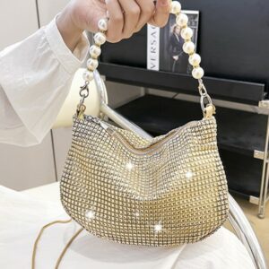 Allover Rhinestone Zipper Design Crossbody Evening Bag