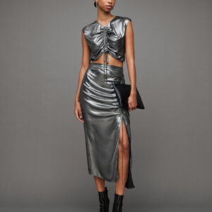 Allsaints Carla Gathered Metallic Midi Skirt