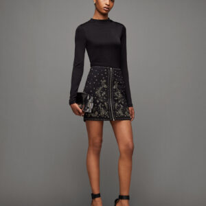 Allsaints Cassidy Zip Up Embellished Mini Skirt