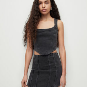 Allsaints Charli Denim Cropped Corset Top