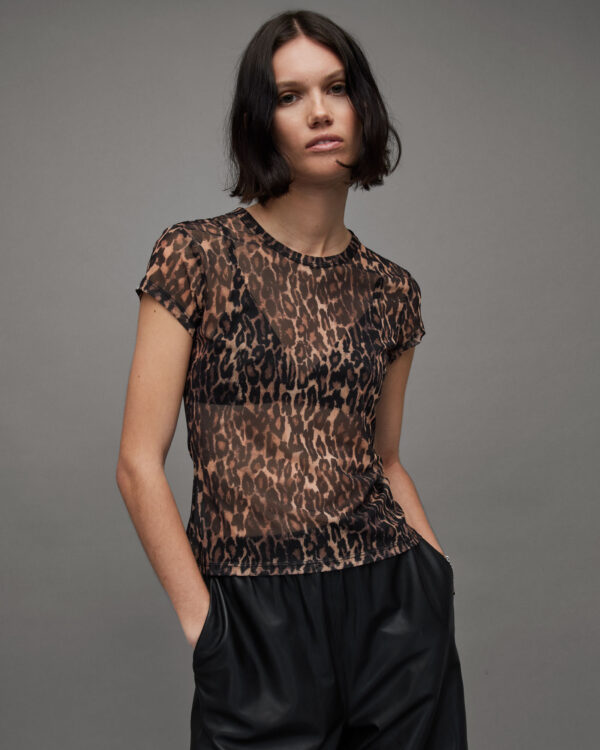 Allsaints Ellie Anita Leopard Print Mesh Top